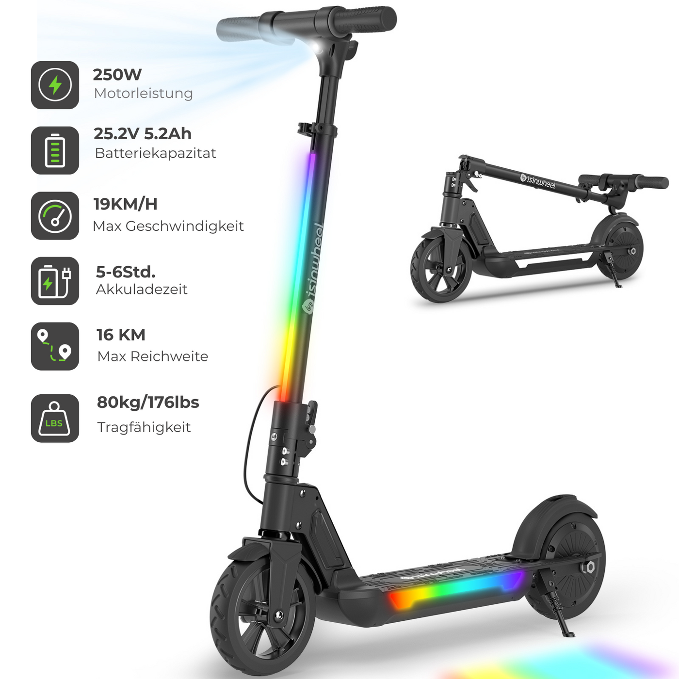 isinwheel S7 Glow Adjustable Kids E-Scooter