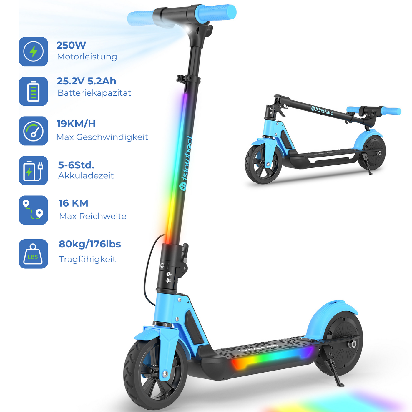 isinwheel S7 Glow Adjustable Kids E-Scooter